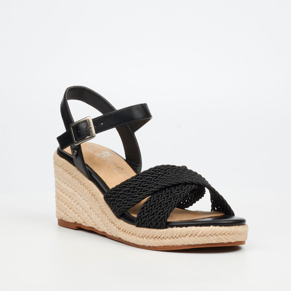 Butterfly Feet Escada 2 Black Ladies Wedge
