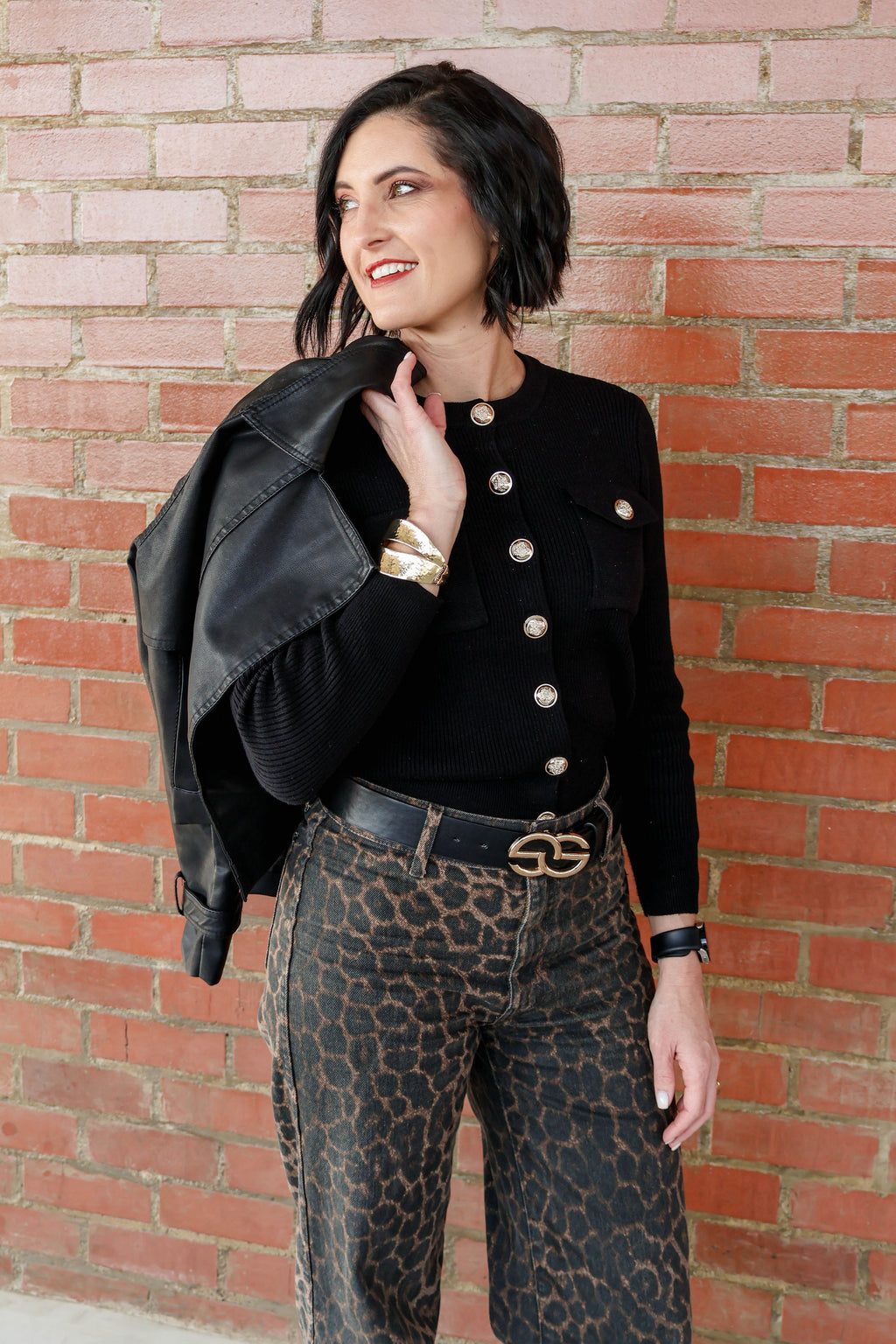 TWWC Ladies Gold Button Up Cardigan