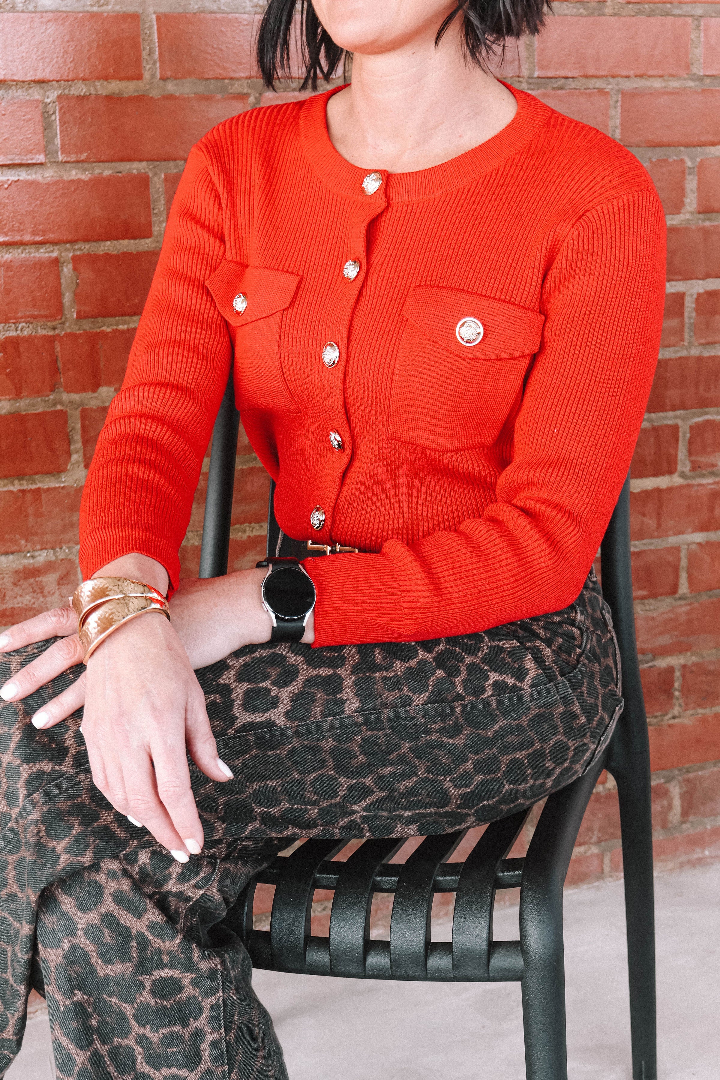 TWWC Ladies Gold Button Up Cardigan