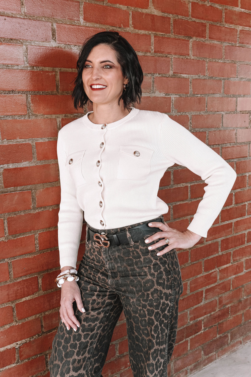TWWC Ladies Gold Button Up Cardigan