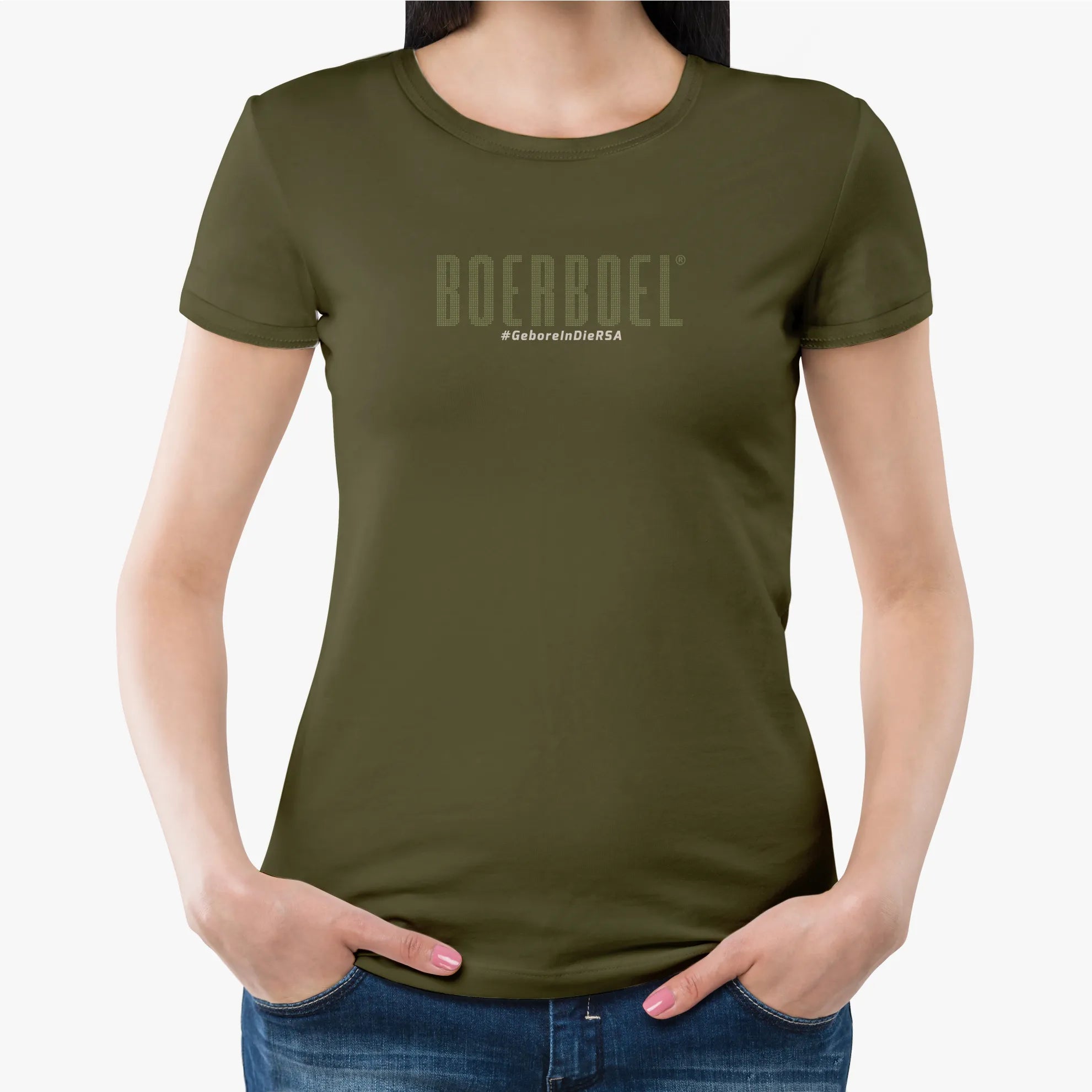 Boerboel Ladies T-Shirt Dot Printed Olive Green "Gebore"