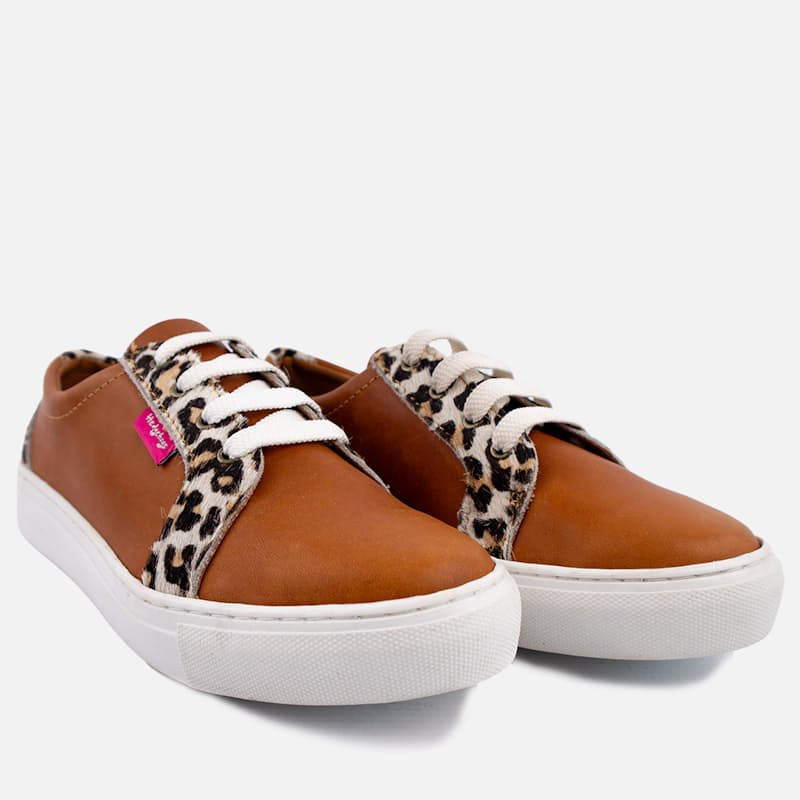 Hedgehog Ladies Katrina Exotic Leather Waxy Tan/Snow Leopard Sneaker